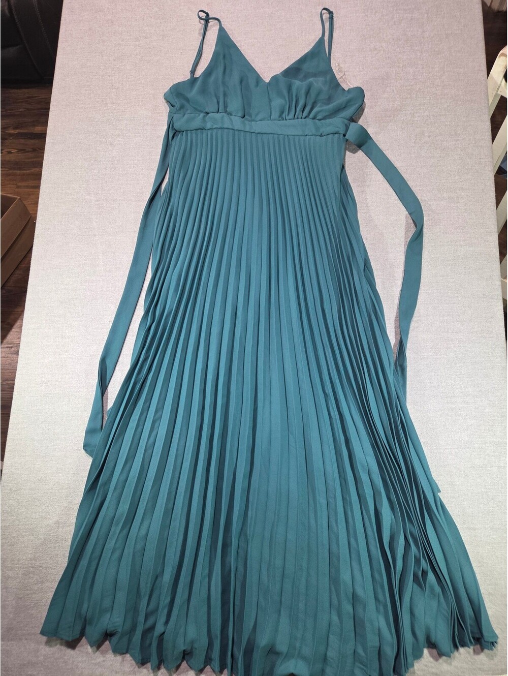 Charmed Hearts teal pleated spaghetti strap dress